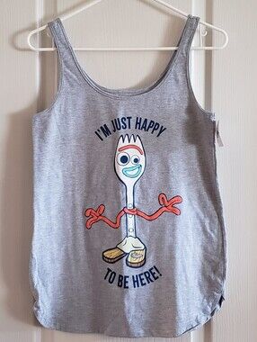 Disney Parks Toy Story Forky "I'm Just Happy To Be Here!" Gray Women's Tank Top